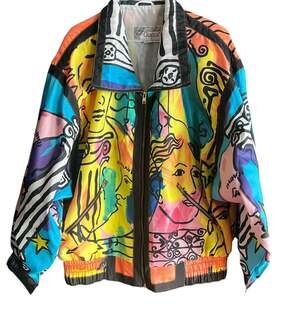 Vintage 90s Giacca Sport Picasso Pop Art Abstract All Over Print Windbreaker